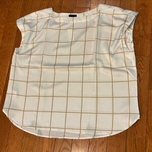 Ann Taylor Cream and Gold Checkered Blouse xl NWT